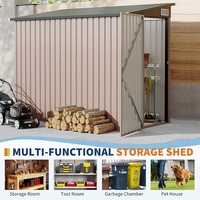 4x8 FT Metal Outdoor Lean to Storage Shed, Lean to Garden Shed Utility Tool Shed, Heavy-Duty Outdoor Metal Wall Side Storage Sheds