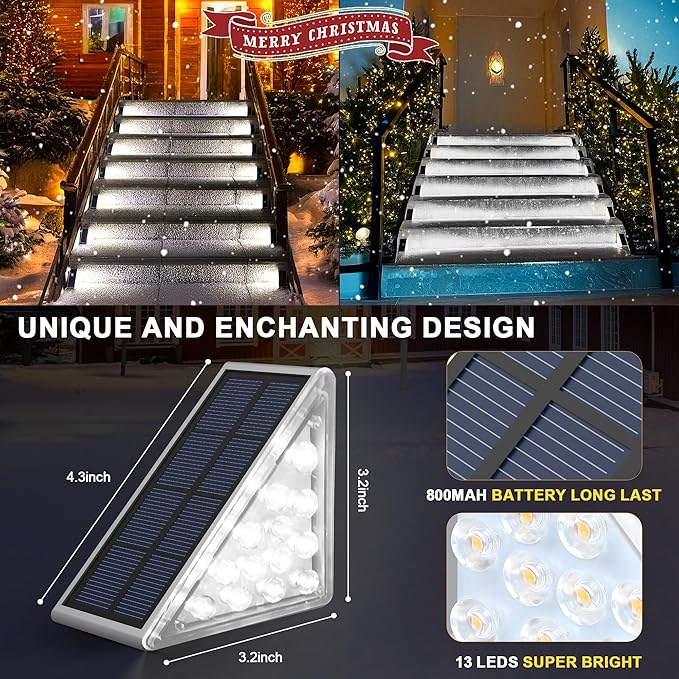 LED Solar Step Lights, Outdoor Solar Decor IP67 for Yard, Patio, Garden, Walkways, Driveway, Porch 2PK