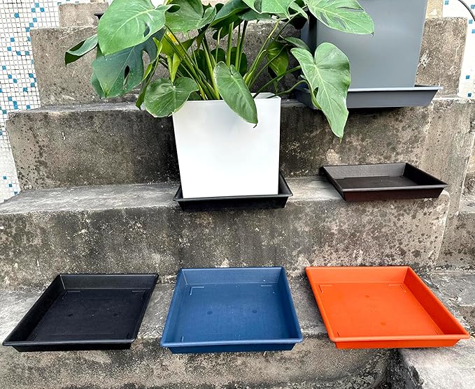 Square Plant Saucer 6 Inch 5 Pack6 8 12 14 16 18 20 Flower Pot No Holes Plant Drip Trays, Plant Trays for Pots Heavy Duty Plastic Plant Saucers for Indoors Outdoors