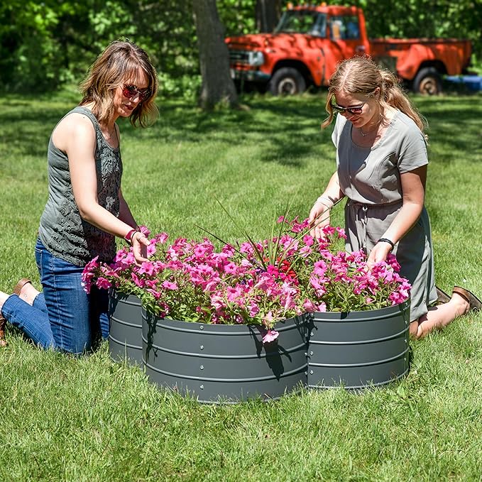 Sunnydaze Galvanized Raised Garden Bed - Metal Raised Bed for Gardening - Outdoor Planter Box for Flowers, Plants, and Vegetables - Gray - 12” H Clover