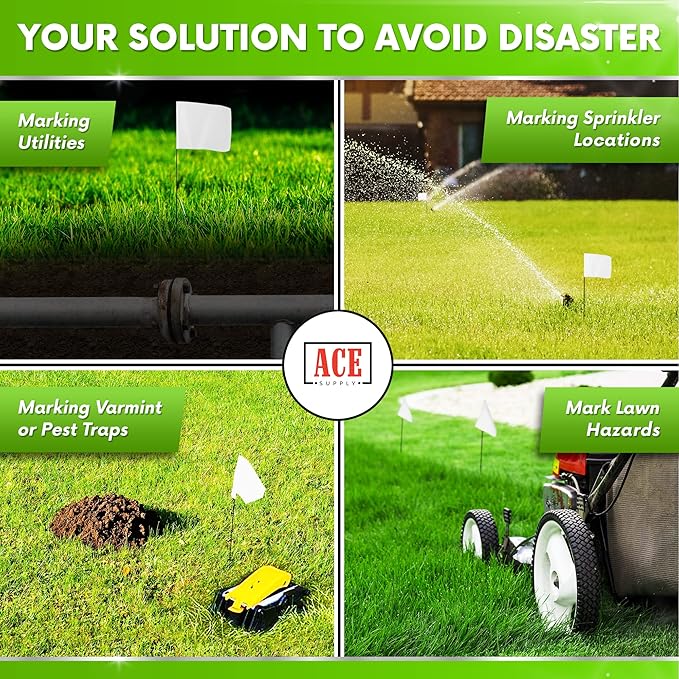 White Marking Flags 1000 Pack - 4x5x15 Inch White Flags for Yard - Markers For Lawn, Irrigation, Landscaping, Survey & Sprinkler Head Marking