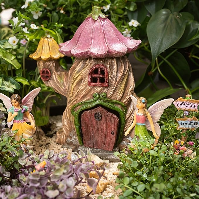 Fairy Garden Houses - Fairy House & Fairy Figures - Fairy Garden Ornaments & Fairies for Fairy Garden - Fairy Houses Kit - 4 Pieces