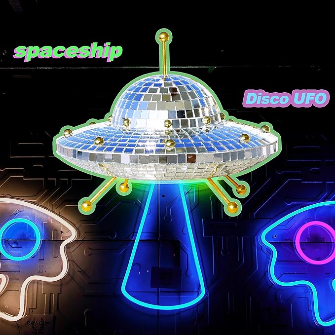 UFO Disco Ball Silver Disco Ball Decor Disco Spaceship Retro Reflective Décor Mirror Decorations for Home,Party,Garden,Handmade Gift (8 * 6inch)