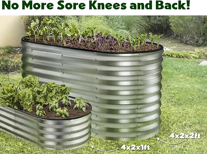 Galvanized Raised Garden Beds Outdoor // 4×2×2 ft Planter Raised Beds for Gardening, Vegetables, Flowers // Large Metal Garden Box (Silver) // Patented Tool-Free Design