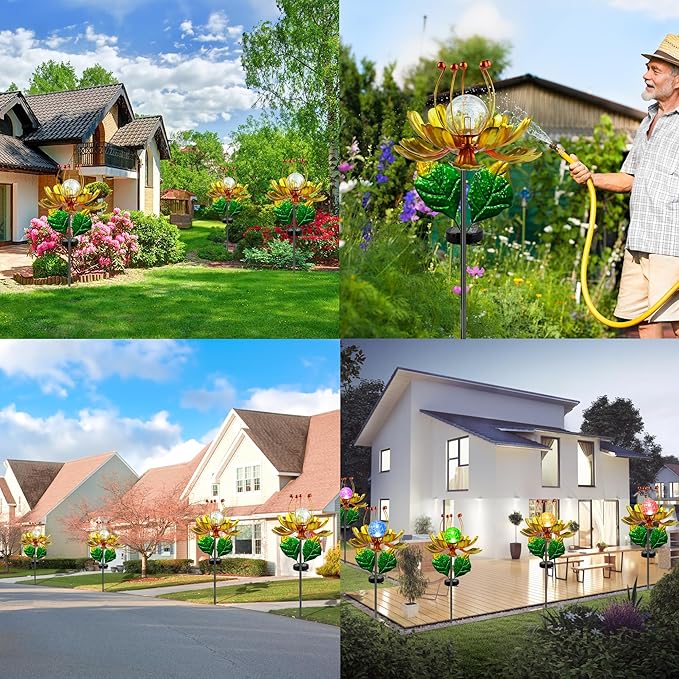 Solar Wind Spinner, 38 Inch Metal Stake Yard Spinners,Solar Powered Multi-Color LED Glass Ball with Kinetic Wind Sculpture Spinner Windmills for Yard