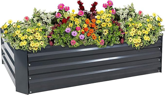 Sunnydaze 11.75" H Raised Metal Garden Bed - Galvanized Raised Garden Bed Outdoor for Vegetables and Flowers - Dark Gray - 4' x 2' Rectangle