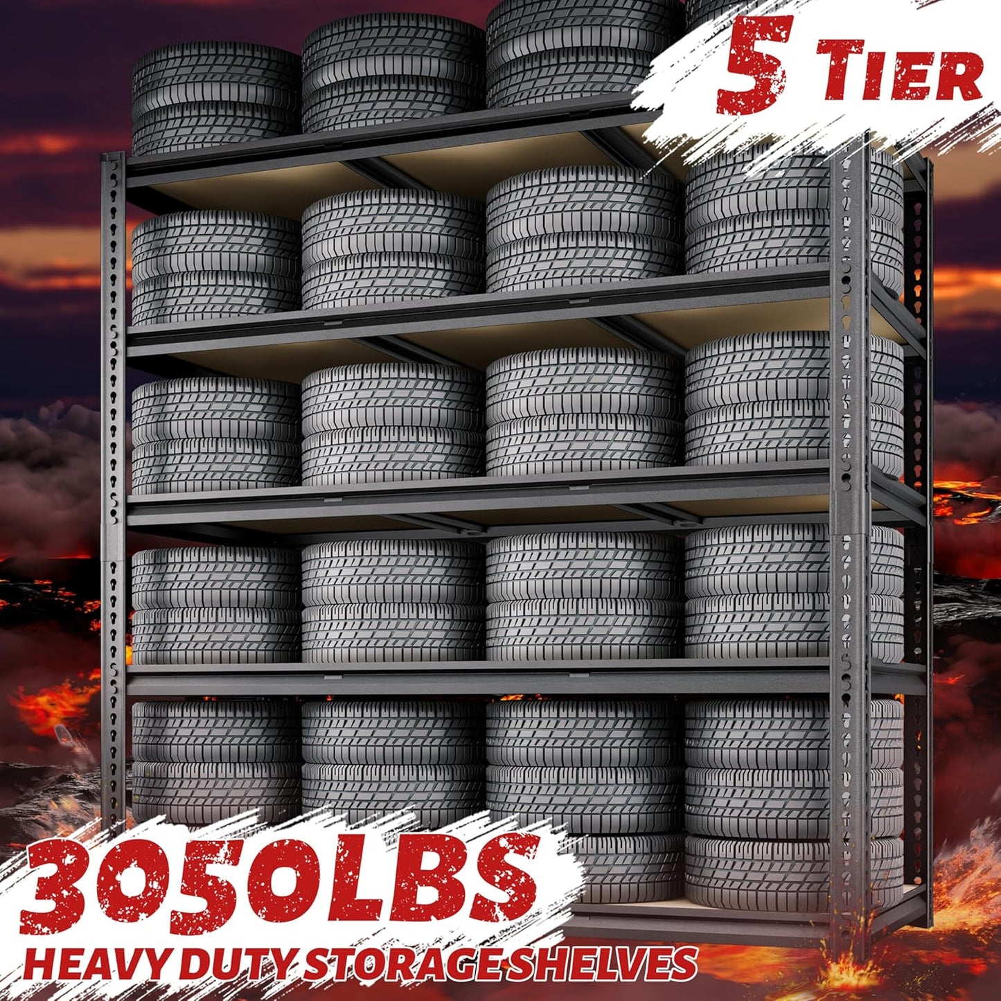 48"W Garage Shelving, 3050LBS Storage Shelves heavy duty, 5 Tier Metal Shelving Unit Adjustable Garage Shelves Heavy Duty Shelving for Warehouse,Commercial, Kitchen, 48" W × 24" D × 72" H, Black