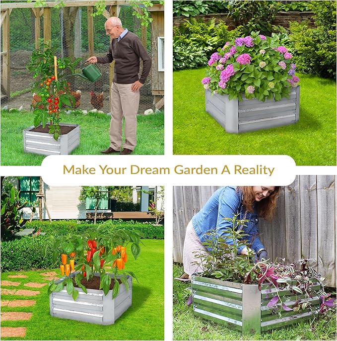 Sunnydaze 11.75" H Raised Metal Garden Bed - Galvanized Raised Garden Bed Outdoor for Vegetables and Flowers - Silver - Square