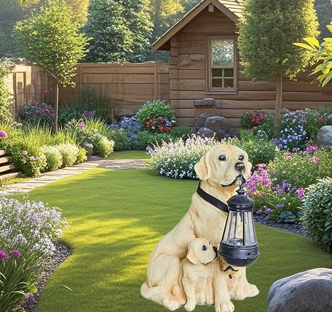NASKY The Resin Handicraft Solar - Powered Hanging Lamp in The Shape of A Simulated Puppy of The Courtyard is Suitable for Places Such As Courtyards, Gardens and Balconies (Labrador)