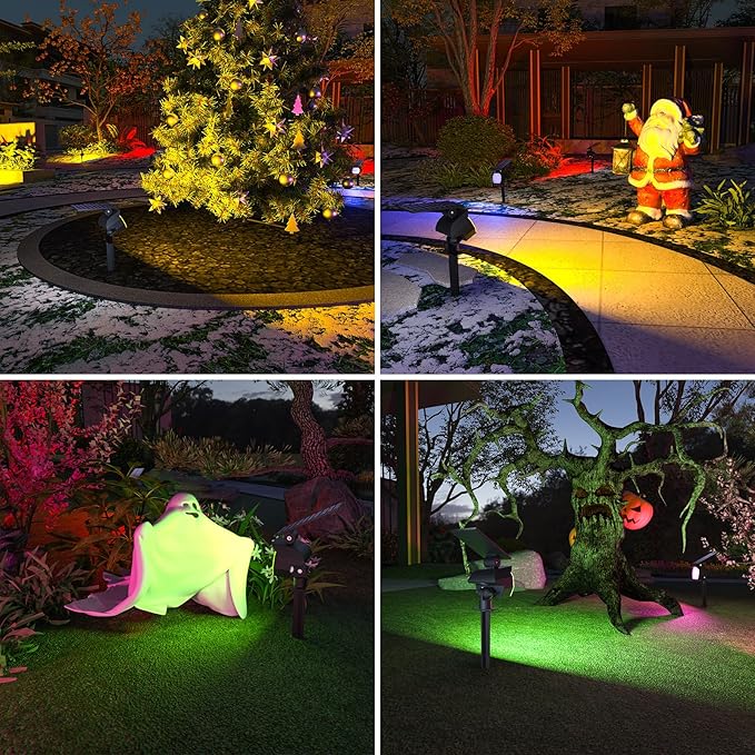 NIORSUN Solar Color Changing Lights Outdoor,7 Lighting Modes RGB Solar Outdoor Lights,IP67 Waterproof Multicolor Landscape Spotlights for Halloween Holiday Decorations,4 Pack
