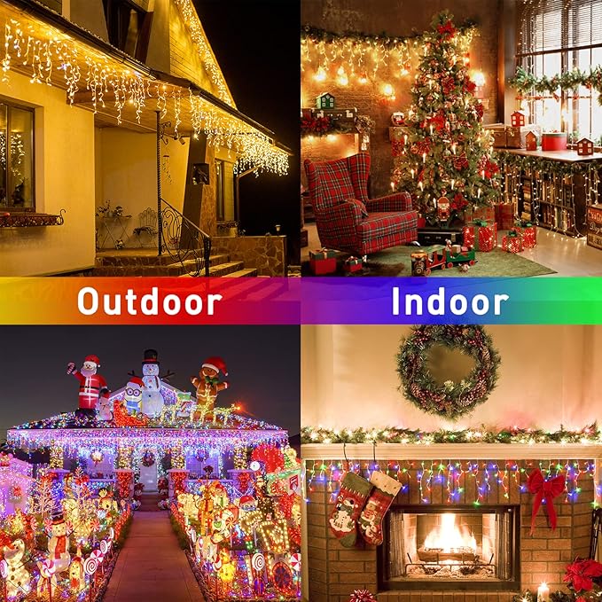 JMEXSUSS Color Changing Christmas Lights Outdoor Waterproof, 400 LED Christmas Icicle Lights with Remote, Warm White to Multicolor Icicle String Lights for Christmas Eaves Party Decorations