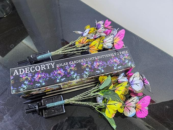 Solar Garden Lights Outdoor Waterproof Decorative Solar Lights Outdoor 2 Pack with 44 LED 34 Butterfly Flower Garden Decor Yard Patio Lawn, Gifts for Mother's Day Mom Women