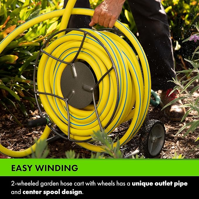 Yard Butler Compact Hose Reel Cart with Wheels Heavy Duty 100 Foot Metal Hose Reel Suitable for Gardens, Lawns and Outdoor - IHTC-1