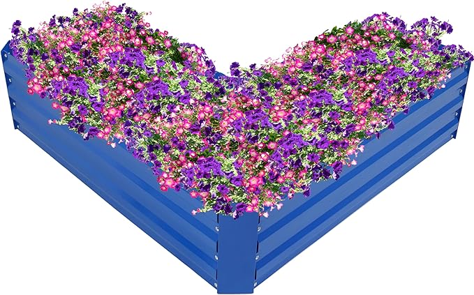 Sunnydaze Galvanized Raised Garden Bed - Metal Raised Bed for Gardening - Outdoor Planter Box for Flowers, Plants, and Vegetables - Blue - 12" L-Shaped