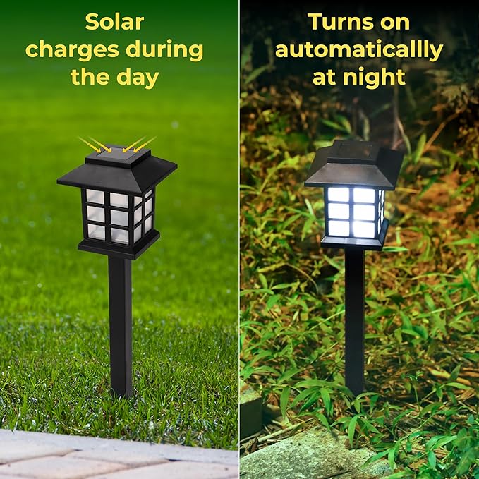 TECHKO Solar Classic Lantern Garden Pathway Lights – Dusk-to-Dawn, Weather-Resistant Outdoor LED Lighting (4-Pack)