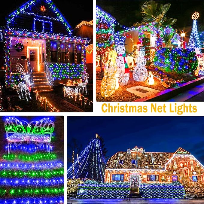 KNONEW Christmas Net Lights 360 LEDs 13ft x 9.8ft Outdoor Mesh Lights Connectable Waterproof 8 Modes & Timer Plug-in Net Fairy Lights for Bushes Garden Party Wedding Holiday,Blue and Green