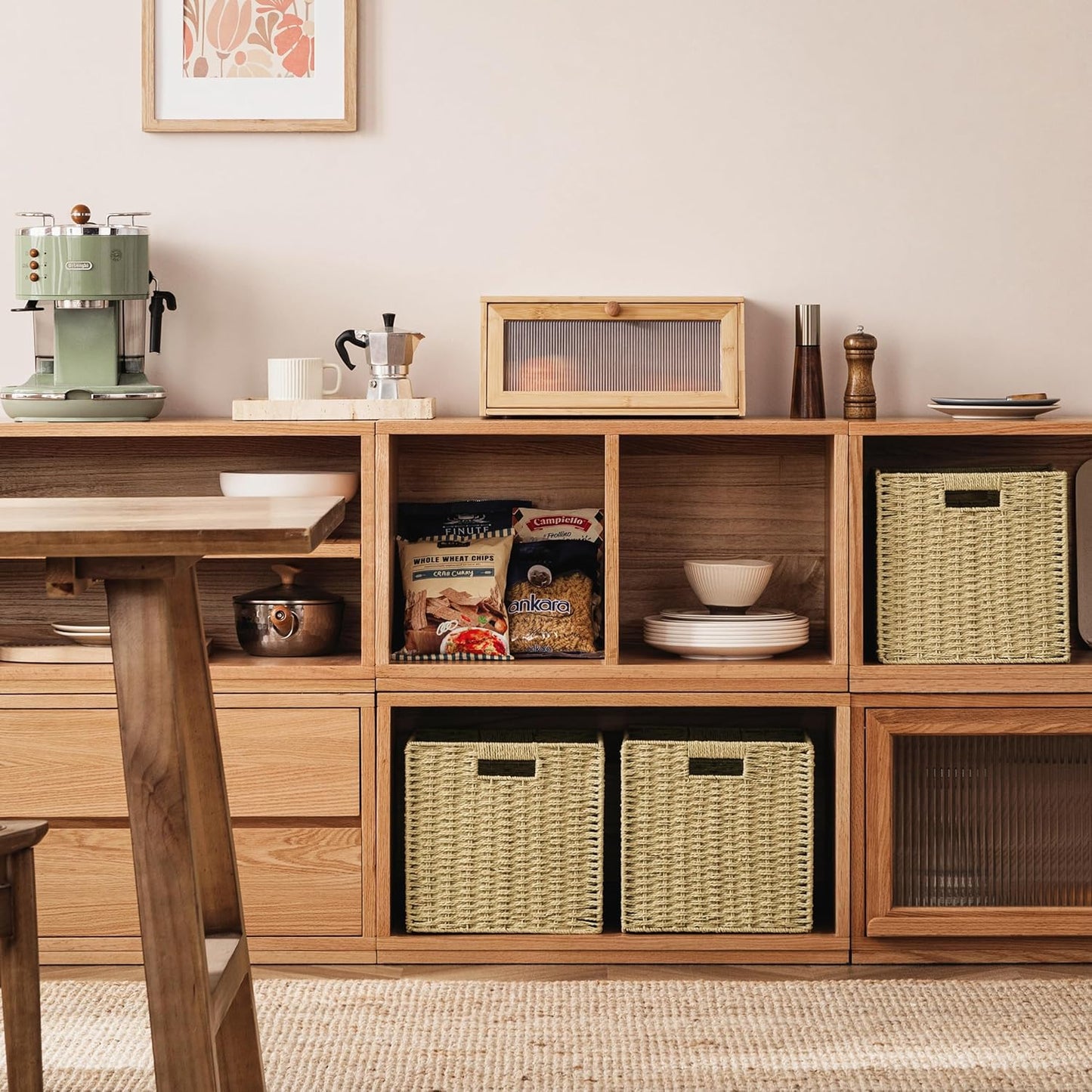 UBBCARE 2 Pack Wicker Basket,11L×11H×10.5W inch Woven Paper Rope Storage Baskets for Shelves, Foldable Cube Storage bin with Handle, Storage Basket for Organizing & Decor, Natural