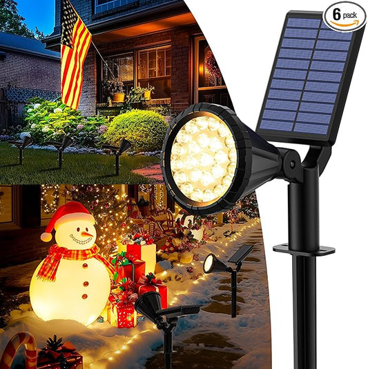 Solar Spot Lights Outdoor, Flag Pole Light Solar Powered Accent Halloween Lights, Waterproof Landscape Spotlights for Tree, House, Yard, Garden, Christmas Decorations-6 Pack Warm White