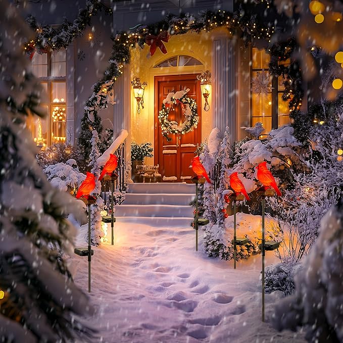 Birdsong Cardinal Gifts Garden Decor Statues Red Bird Outdoor Decorative Figurine Solar Lights Outside Yard Lawn Patio Porch Flower Bed Christmas Decorations Memorial Gift for Grave (Red Cardinal)