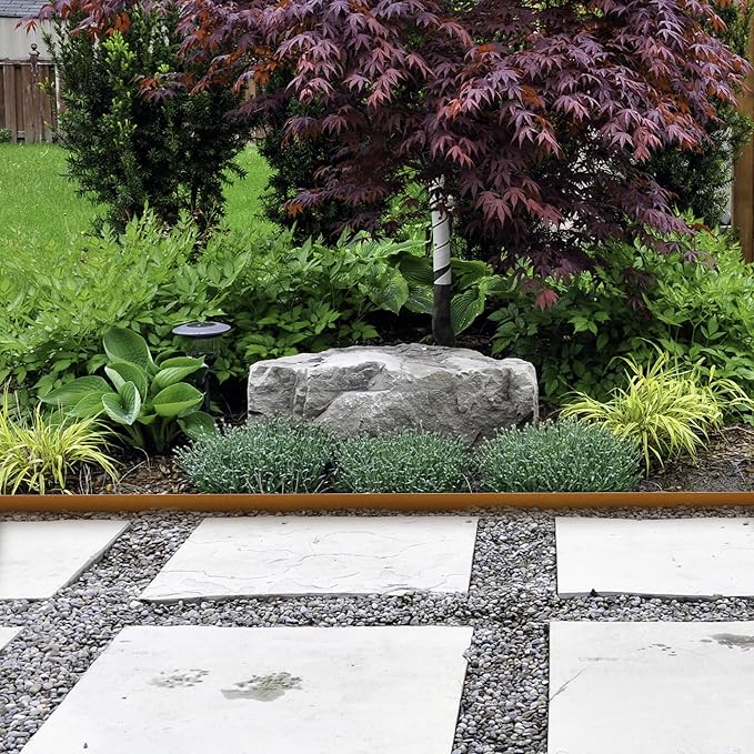 KOL Weather Resistant Steel Flexible Garden Lawn Edging, 10-Pack Pre-Rusted Metal Landscape Edging Strips - Heavy Duty Hammer-in Border with 11 Clips - 16-Gauge - 40" L x 4.5" H (33FT Total Length)