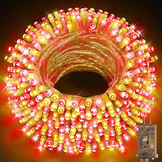 KNONEW 403ft 1000 LED String Lights Outdoor Christmas Lights 8 Modes & Timer Fairy Light Plug in Waterproof LED String Lights for Xmas Yard Tree Wedding Decorations (Red and Warm White)