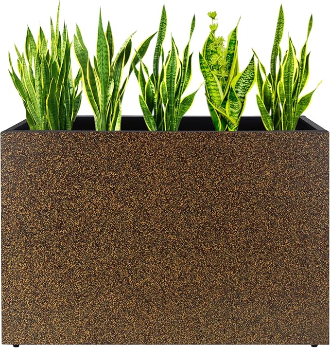 Metal Planter Box Rectangular Planter, 35.5" Lx 10" Wx 28" H Terrazzo Brown Large Planters with Drainage Holes, Galvanized Steel Tall Planters for Patio/Porch