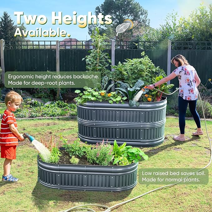 KING BIRD Raised Garden Bed Kit 2025 Upgraded Modular DIY Galvanized Planter Garden Box Outdoor for Gardening, Vegetables, Flowers, Elegant Roman Column Design, 47x24x24 in, Dark Grey