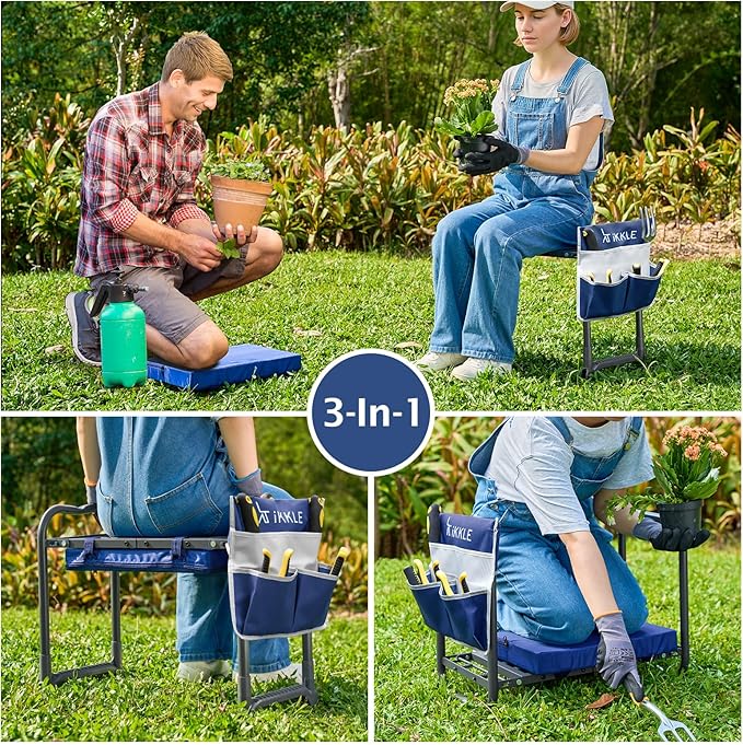 ikkle 838LB+ Capacity Garden Kneeler and Seat - Ultra Heavy Duty Stool Bench with Thick Soft Pad, Gift for Gardeners