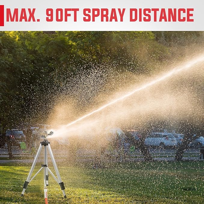 YAMATIC Impact Sprinkler on Tripod Base, 360 Degree Large Area, Heavy Duty Adjustable Pulsator Sprinkler for Lawn Yard and Grass, Spray up to 20-90ft (36inch) Brass Head, 2Pcs