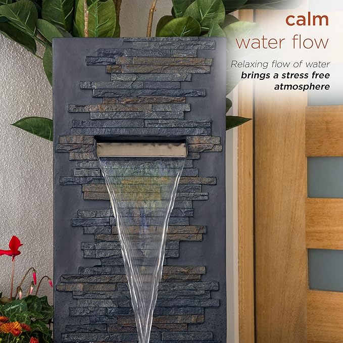 Alpine Corporation CPS194 Outdoor Modern Stainless Steel Geometric Orbs Water Floor Fountain for Patios, Gardens, and Outdoor Decor, 55" H, Brown