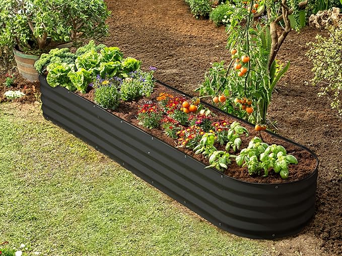 Galvanized Raised Garden Beds Outdoor // 8×2×1 ft Planter Raised Beds for Gardening, Vegetables, Flowers // Large Metal Garden Box (Black) // Patented Tool-Free Design
