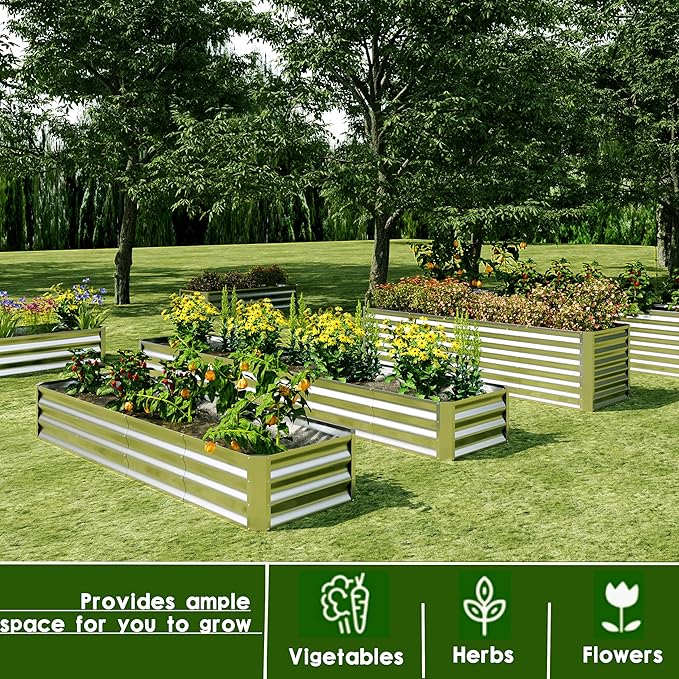 EKX 8x4x1FT Galvanized Raised Garden Bed, Raised Garden Bed Kit-Metal Planter Box Outdoor,Planting for Vegetables, Fruits,Herbs, Flowers-Slive