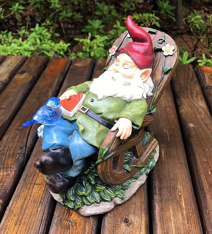 Solar Powered Gnome Sleeping in a Chair LED Garden Light Decor