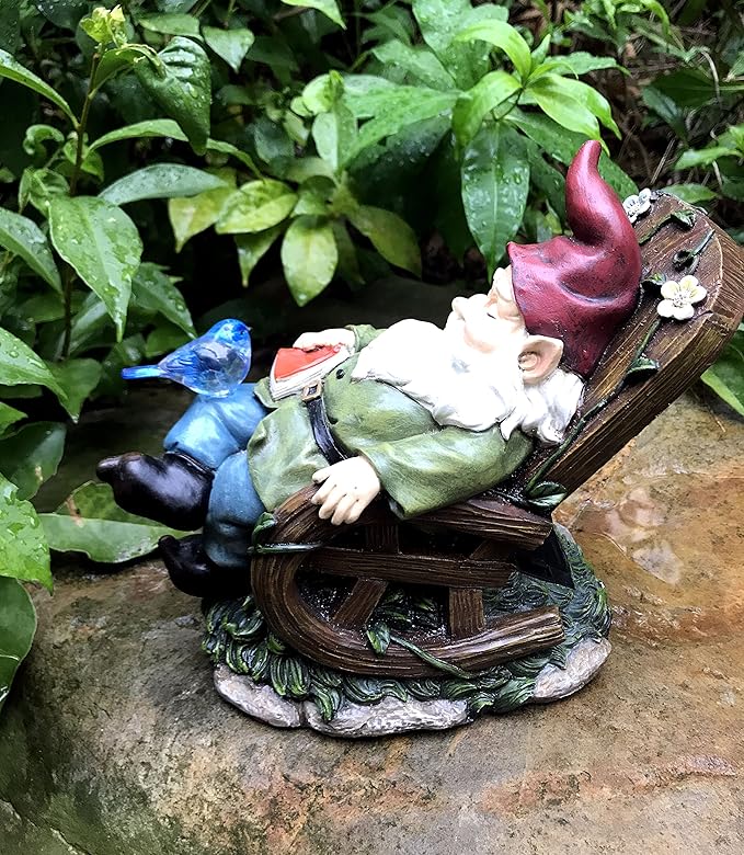 Solar Powered Gnome Sleeping in a Chair LED Garden Light Decor