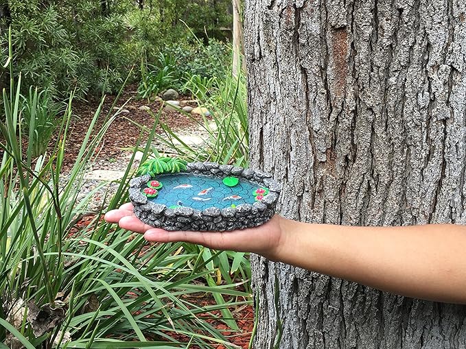 GlitZGlam KOI Miniature Pond for a Fairy Garden. A Miniature Pond for a Miniature Fairy Garden and Enchanted Garden Accessories