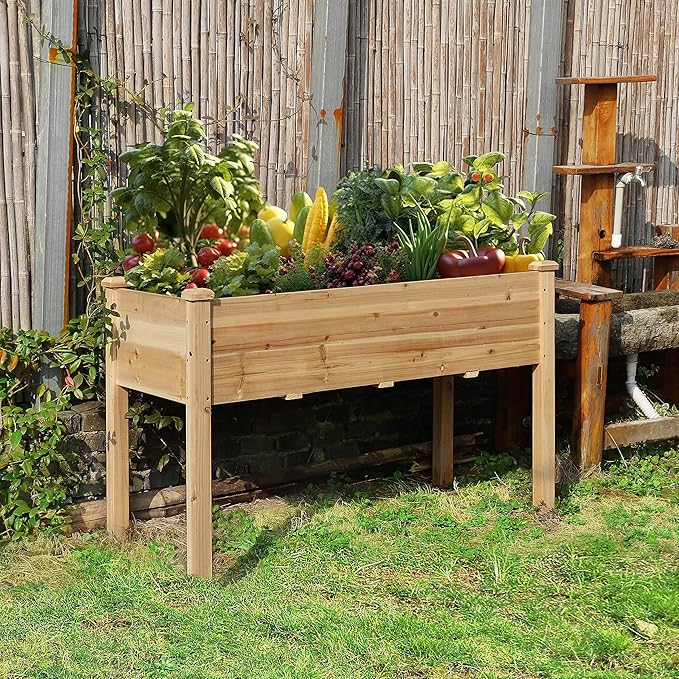 MUPATER 4x2FT Raised Garden Bed,Raised Garden Bed with Four Legs, Elevated Planter Box with Drainage Holes for Herbs and Vegetables, Outdoor and Indoor, Natural Wood