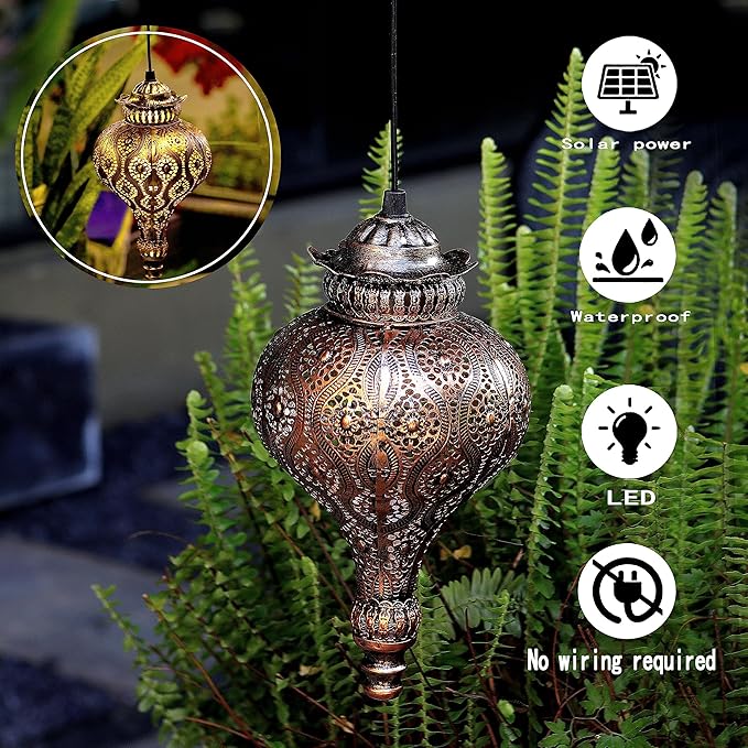 Solar Lanterns Outdoor Waterproof,Morocco Hanging Solar Lanterns Outdoor Garden Decor,Housewarming Gifts for Women,Mom,Friends.Solar Lights Outdoor for Patio,Pathway,Yard,Porch,Backyard,Garden Decor
