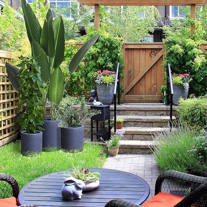 Kante 9.8",12.6",15.7" Dia Round Concrete Planter Set of 3, Modern Style Large Cylindrical Plant Pot with Drainage Hole and Rubber Plug for Indoor Outdoor Patio, Charcoal