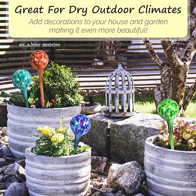 Blazin Indoor Plant Watering Globes | Automatic Self Water Bulbs | Aqua Water Globe | Decorative Hand-Blown Glass | 4pc Deluxe Set (Large)