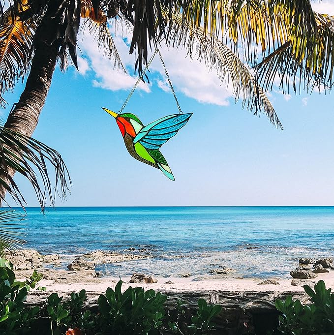 Hummingbird Stained Glass Window Hangings, Birds Stained Glass Decorations,Bird Suncatcher for Window Decor Hummingbird Gifts for Mom,Bird Lovers